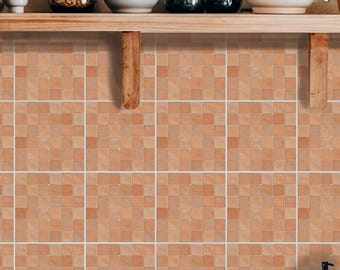 Rustic Terracotta Square Grid Pattern,Peel & Stick Tile Sticker,Kitchen Bathroom Backsplash,Removable Decals