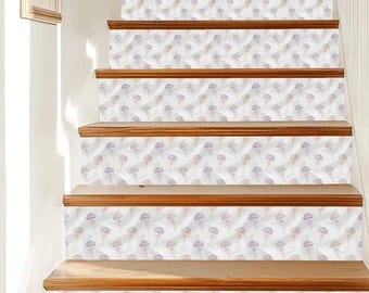 Ethereal Jellyfish Underwater Watercolor Design Pattern,Stair Riser Stickers,Peel and Stick Stair Riser,Vinyl Strip Self Adhesive