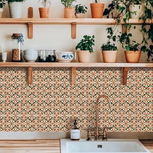 Rustic Mediterranean Floral Motif Design Pattern,Peel & Stick Tile Sticker,Kitchen Bathroom Backsplash,Removable Decals