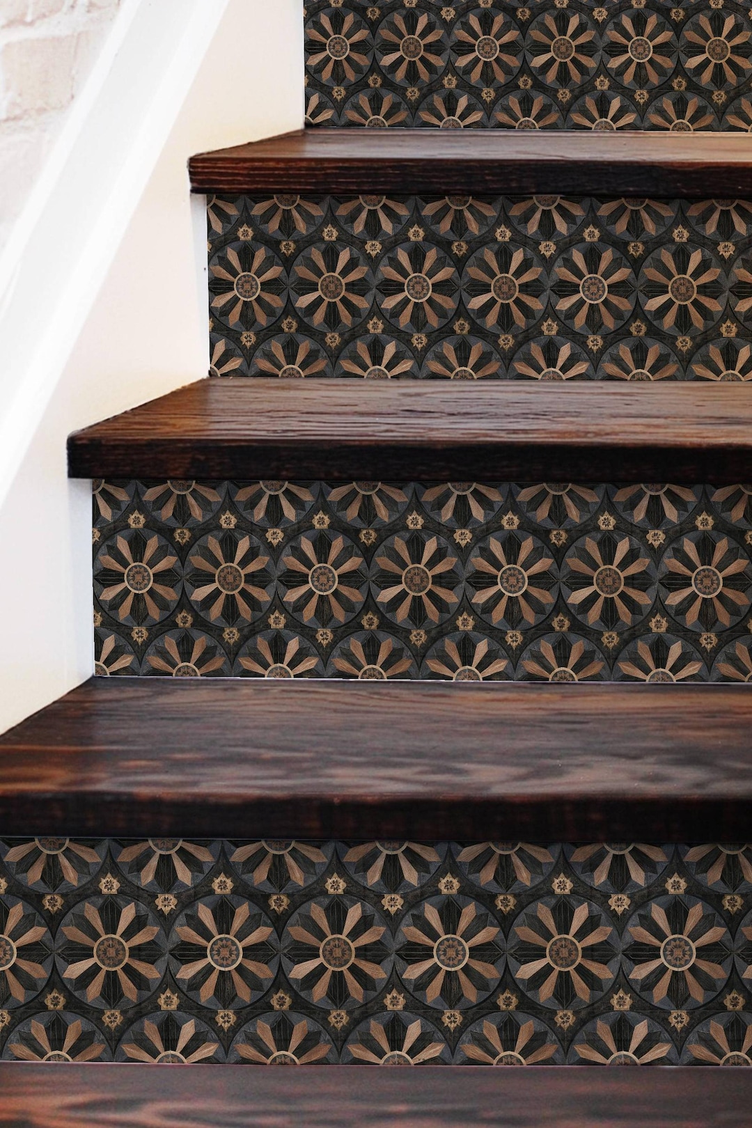 Inlay In Riser Gothic Starburst Wood Inlay Design Pattern,stair Riser Stickers,peel ...