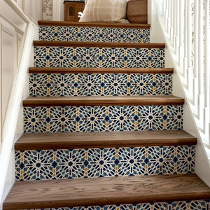 Moroccan Tile Pattern,Stair Riser Stickers,Peel and Stick Stair Riser,Vinyl Strip Self Adhesive,Easy to Trim,Removable DIY Decor