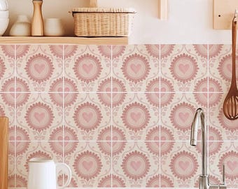 Blush Sakura Oversized Damask Lattice Pattern,Pattern Stickers,Peel & Stick Vinyl,Kitchen Bathroom Backsplash,DIY Decor - PACK OF 12
