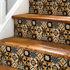 Moroccan Tile Pattern,Stair Riser Stickers,Peel and Stick Stair Riser,Vinyl Strip Self Adhesive,Easy to Trim,Removable DIY Decor