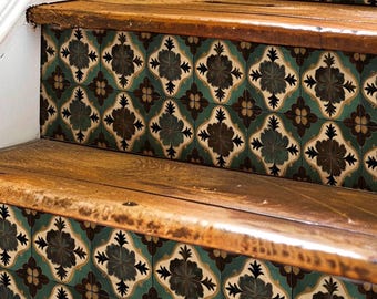Moroccan Tile Pattern, Stair Riser Stickers, Peel and Stick Stair Riser, Vinyl Strip Self Adhesive, Easy to Trim, Removable DIY Decor