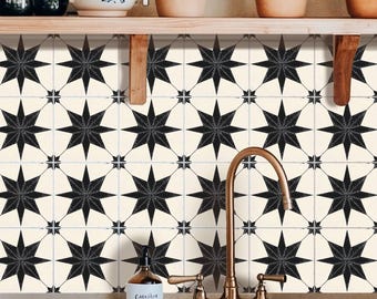Boho Star Tile Pattern,Peel & Stick Tile Sticker,Kitchen Bathroom Backsplash,Removable Decals,DIY Vinyl Renters decor - PACK OF 12