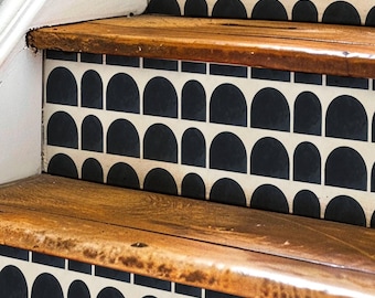 Charcoal Macro Architectural Arch Pattern,Stair Riser Stickers,Peel and Stick Stair Riser,Vinyl Strip Self Adhesive,Easy to Trim,DIY Decor