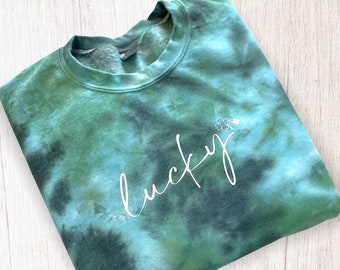 LUCKY crewneck sweatshirt | lucky tie dye | lucky crewneck | lucky sweater | St. Patrick’s Day tie dye | green tie dye sweatshirt