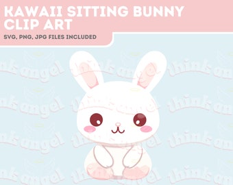 Kawaii White Bunny Clip Art, Cute Bunny Vector, Kawaii Bunny, Cute Illustration, Digital Download, PNG, Lineart Clip Art