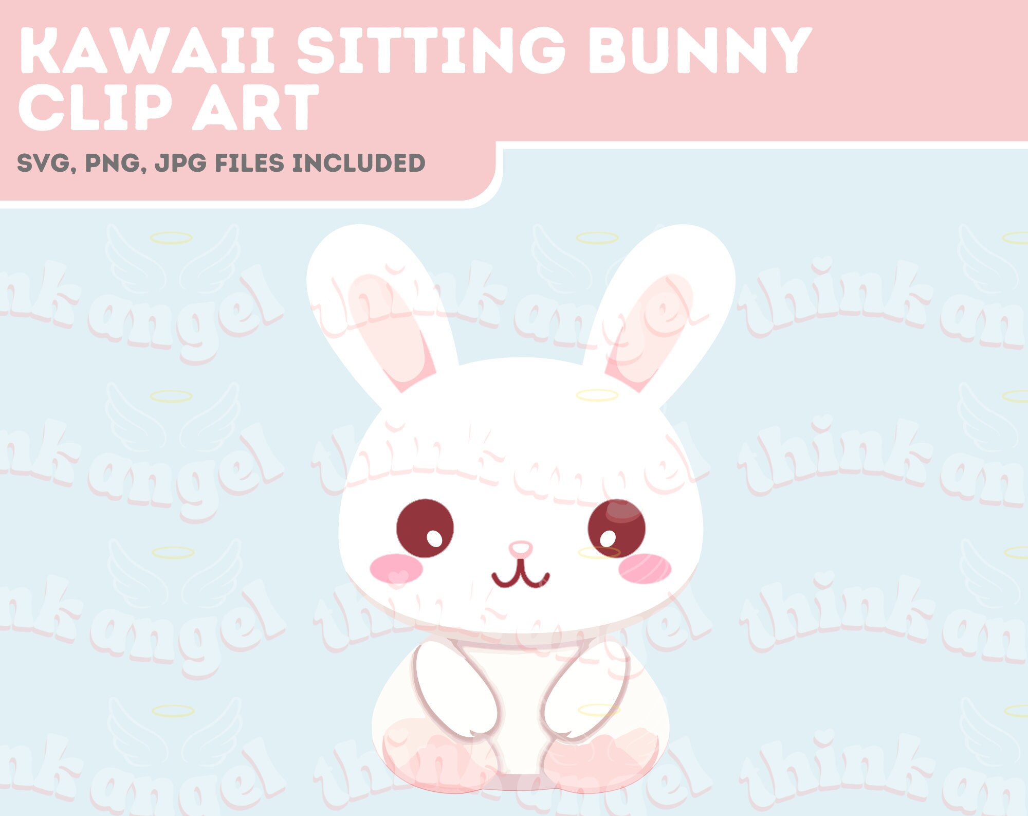 Kawaii White Bunny Clip Art, Cute Bunny Vector, Kawaii Bunny, Cute