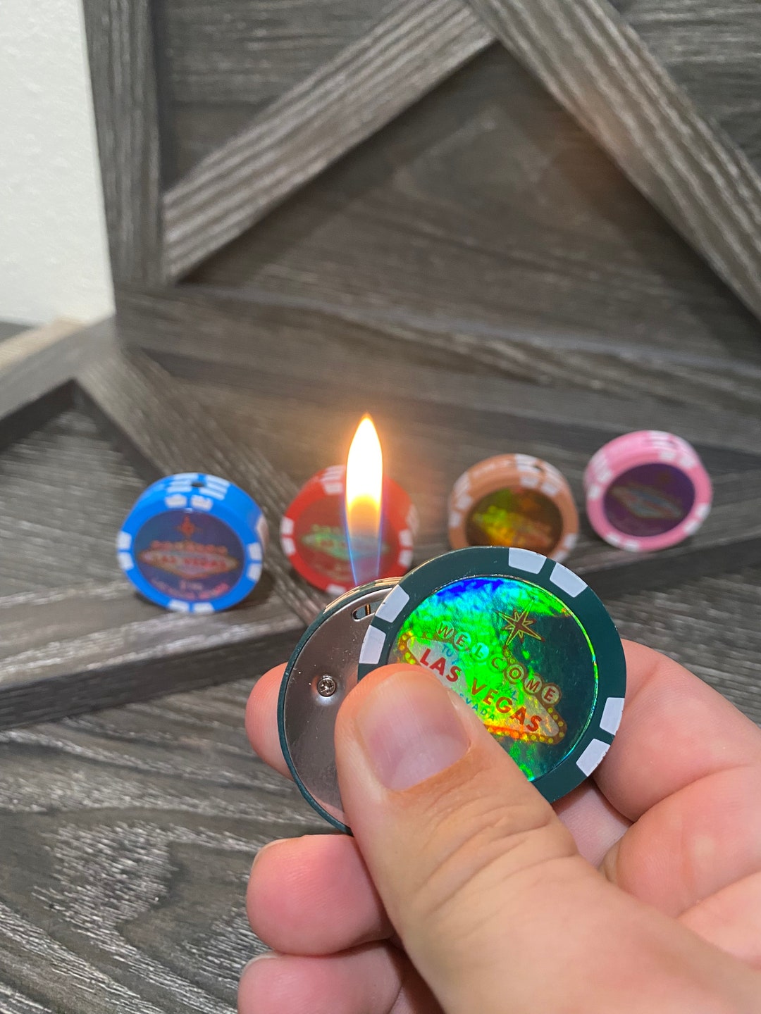 Las Vegas Poker Chip Refillable Torch Flame Inflatable Cigarette Chip