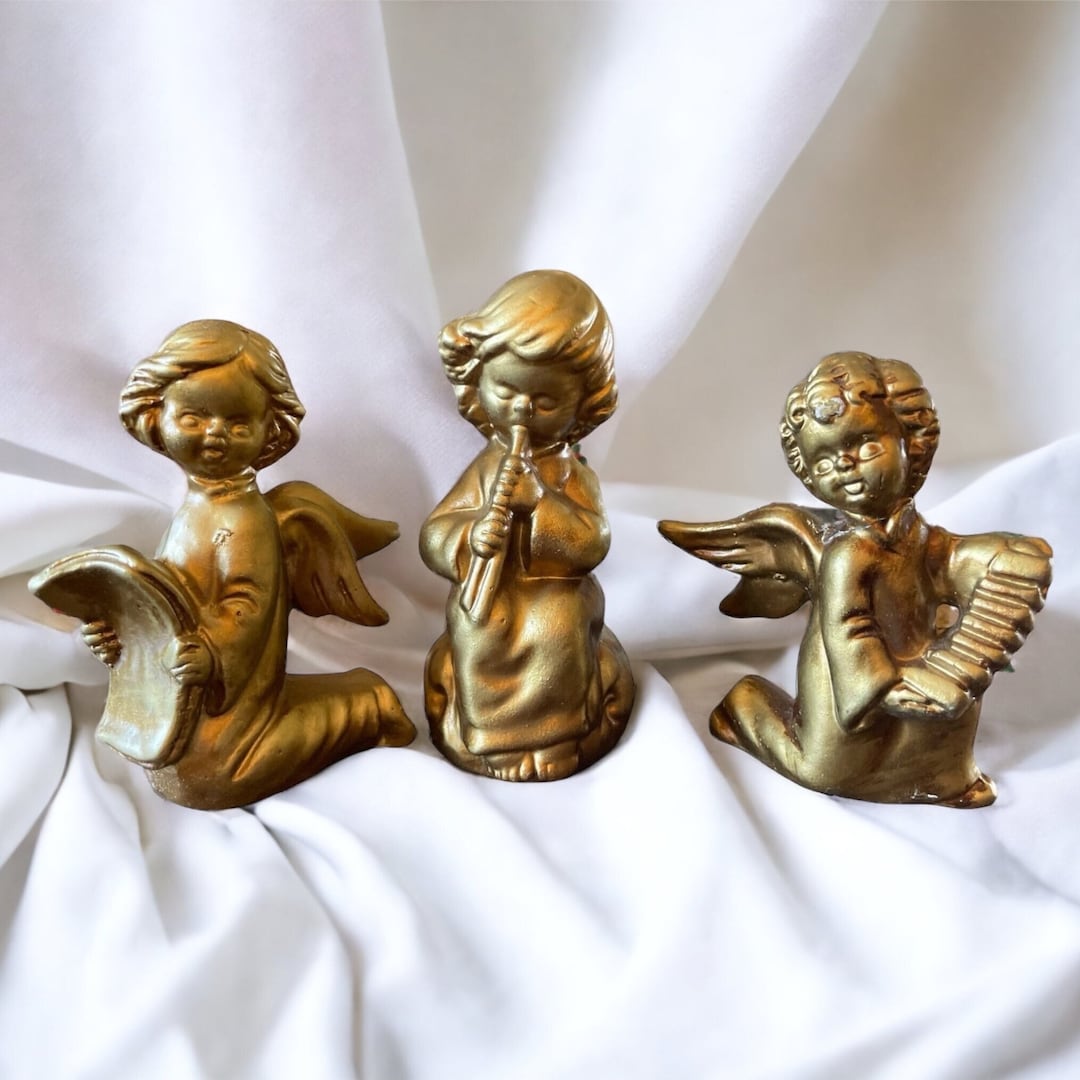 Vintage Set of Three Gold Angel Figurines by Holt Howard Etsy