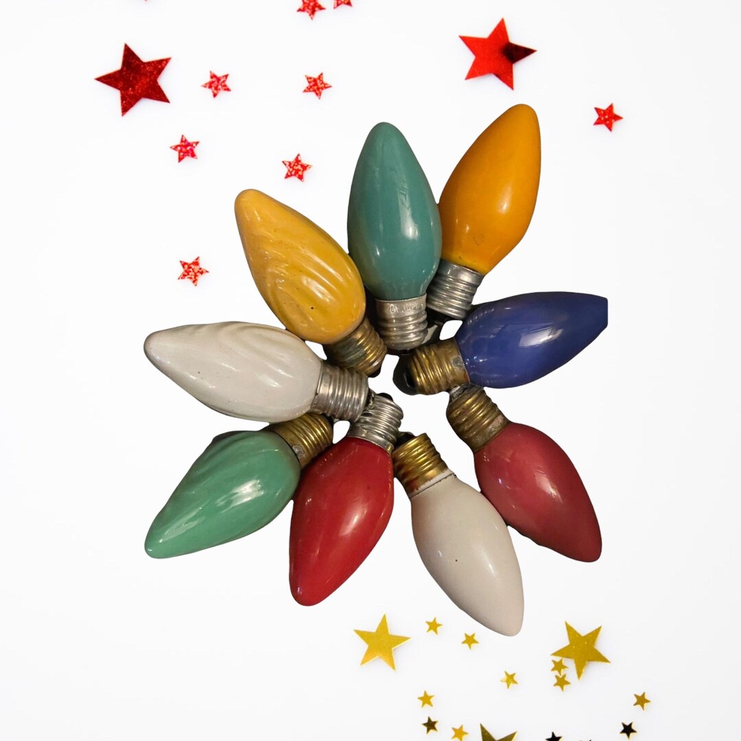 Vintage C9 XMAS Tree Large Light Bulbs, Set of 10 Multi Color Holiday Lights for Crafts or