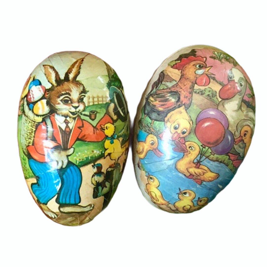 Vintage Easter Egg Candy Containers Set of Two Arts and Crafts Style