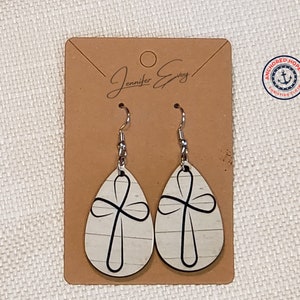 Cross Dangle Earrings: Shiplap Teardrop, Christian Faith