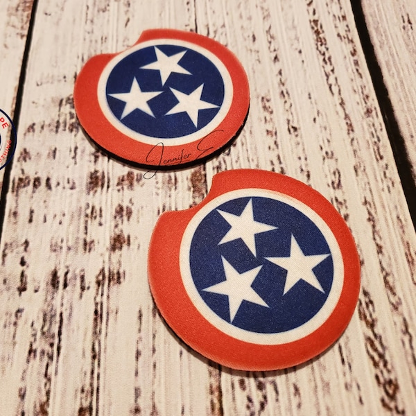 Tennessee Stars Car Coaster, TN Stars Coaster Set, TN State Stars Car Coaster, Set of 2 Coasters, Car Coasters, Neoprene, Tennessee, Stars