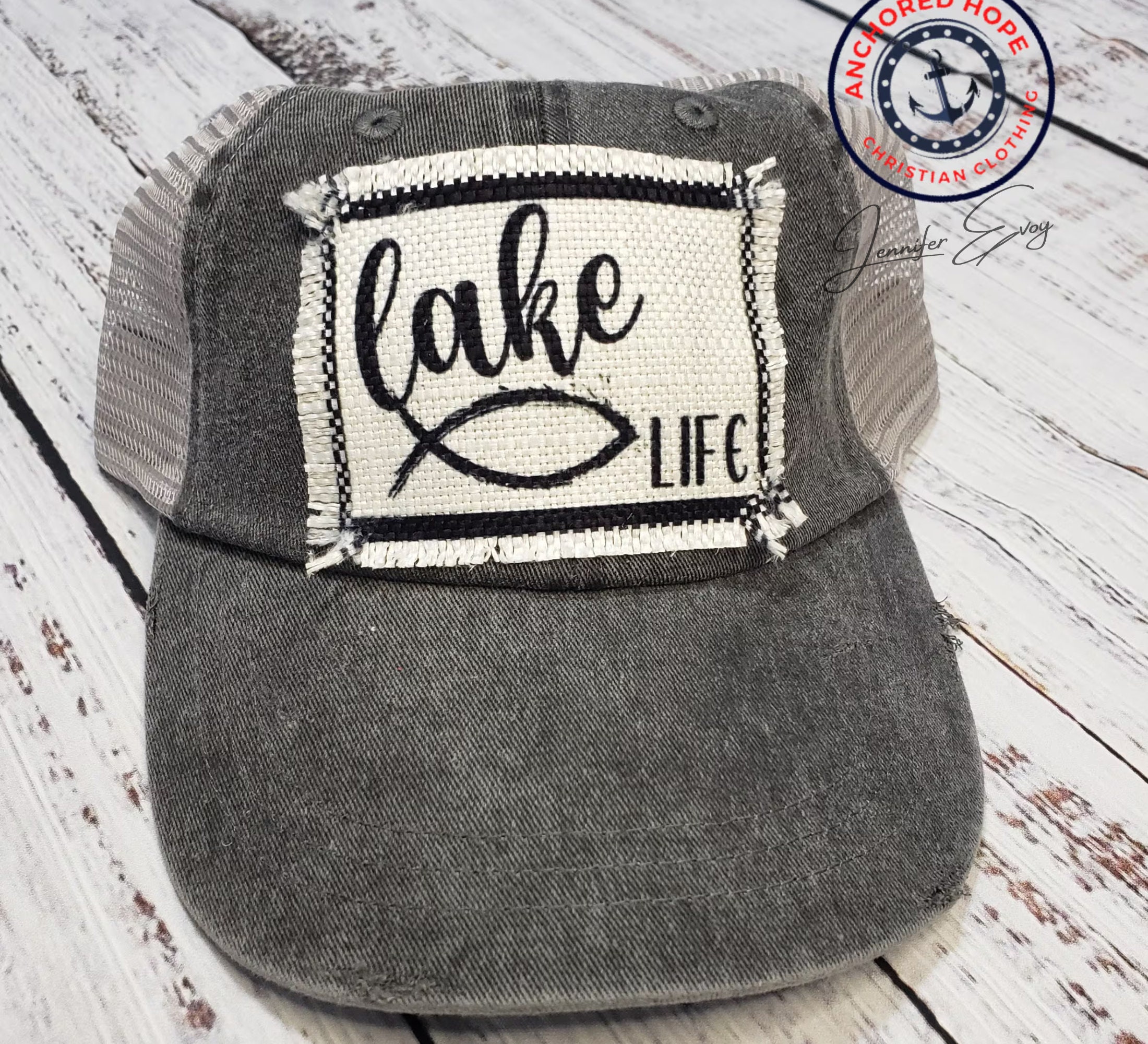 Lake Life Frayed Patch Trucker Hat, Christian Fish Patch - Etsy