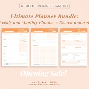 FIVE PLANNER Bundle Printable - Opening Sale 35%! Well Structured & Motivational. Personal Development, Inner Well-Being + Study, Download