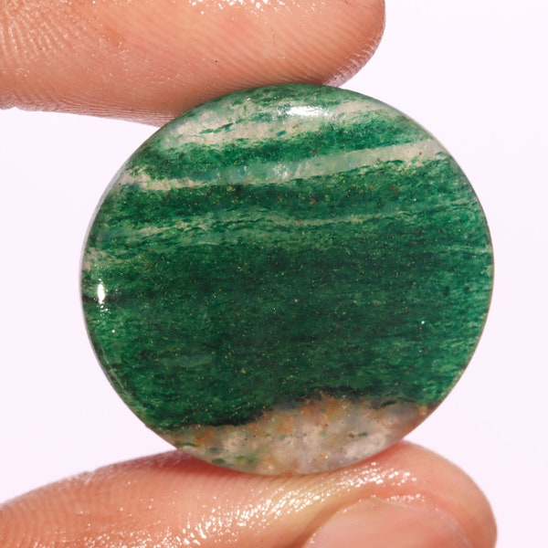 Stunning Top Quality 100% Natural Green Aventurine Round Shape Cabochon Loose Gemstone For Making Jewelry 30.80 Ct 27X27X5 MM AB-7174