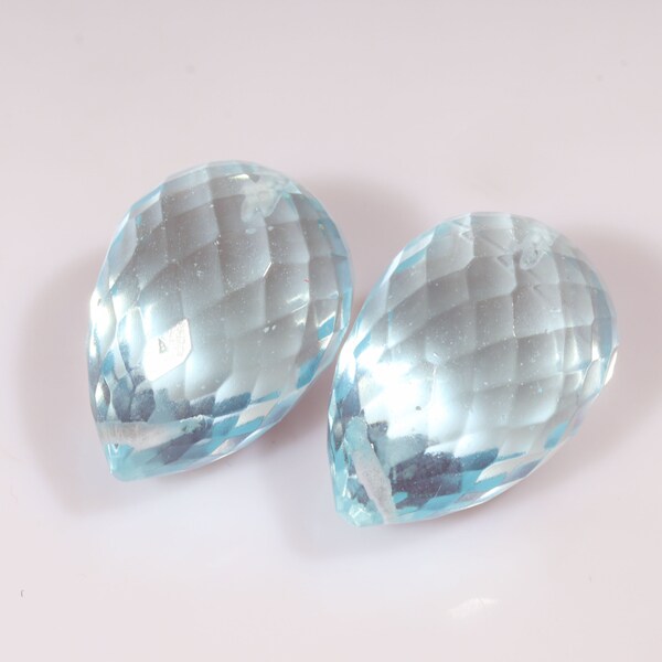 Dazzling Lab-Created Blue Quartz Teardrop Shape Faceted Drilled Loose Gemstone,2 Pcs For Making Jewelry,16.70 Ct,14x10-14x10 MM,AC-240