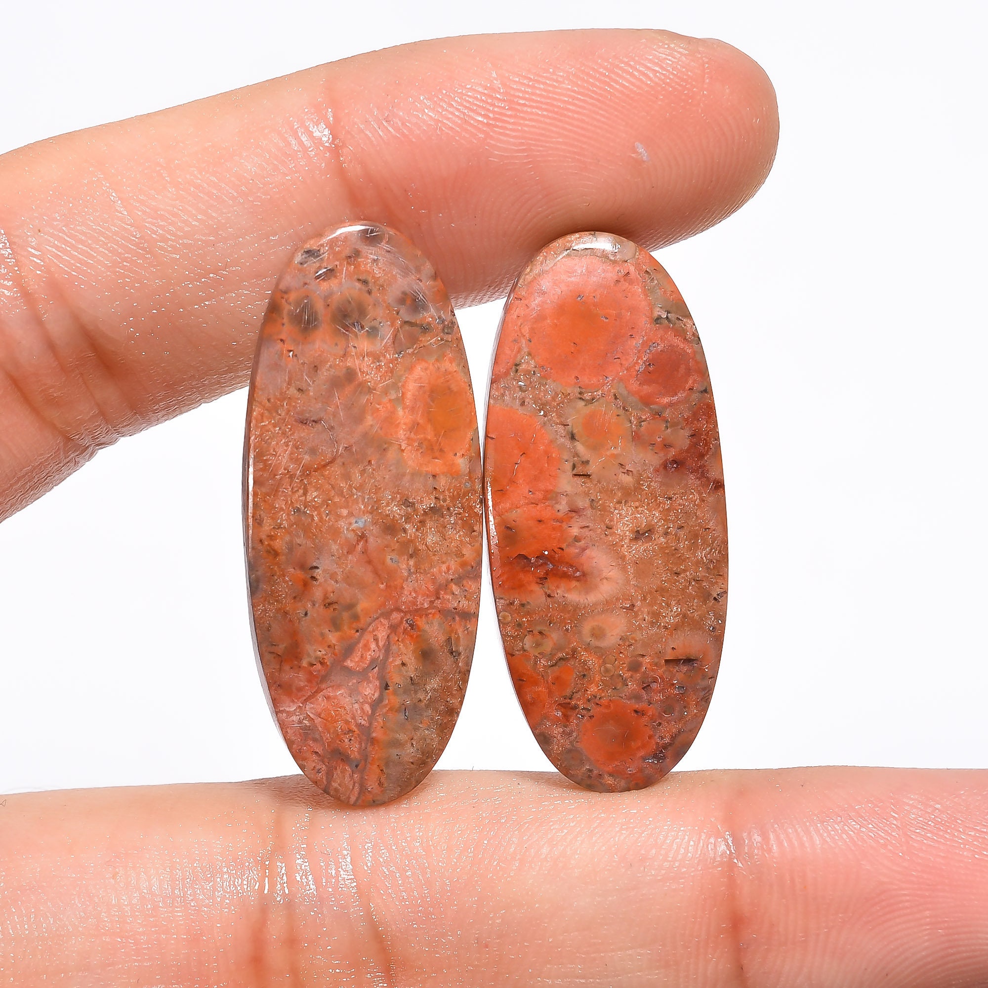 35X25X5 mm JMK-12902 Supreme A One Quality 100% Natural Poppy Jasper Oval Shape Cabochon Loose Gemstone For Making Jewelry 32.5 Ct