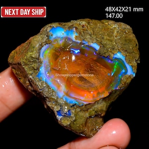 Opal Rough Gemstone, Natural Crystal Opal Welo Fire Opal, Flashy Fire, Specimens Ethiopian Opal Raw, Oil Opal Rough 147 Cts 48X42X21 mm