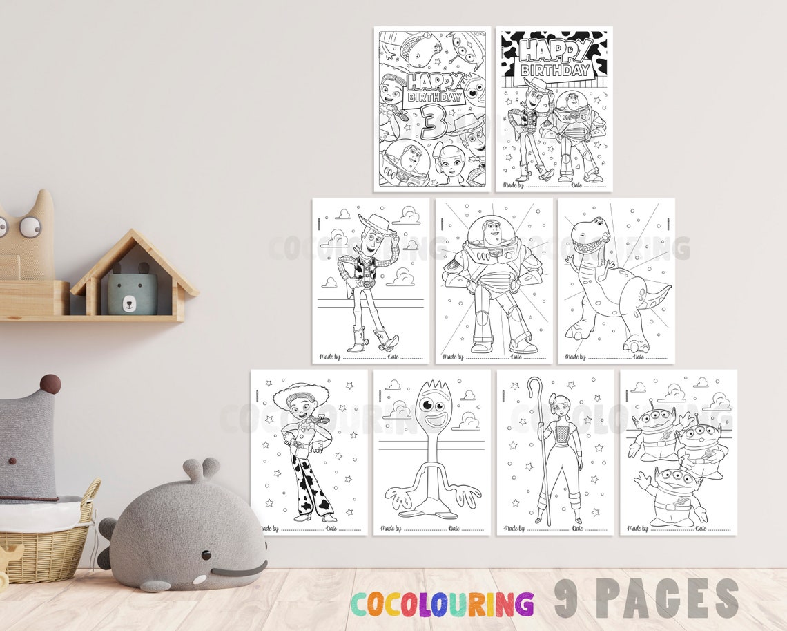Toy Story Characters Happy 3rd Birthday 9 Fun Coloring Pages Etsy