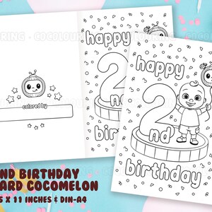 Cocomelon 2nd Birthday Card for Coloring. Happy Birthday - Etsy