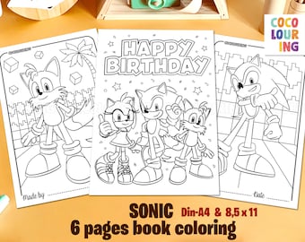 Sonic Characters Happy Birthday coloring, 6 fun coloring pages of the Sonic characters, include page of birthday. Digital Instant Download.
