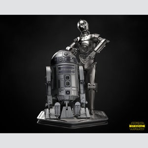 C3PO と R2D2 - ペイント可能な 3D スターウォーズモデル - ファンアートフィギュア
