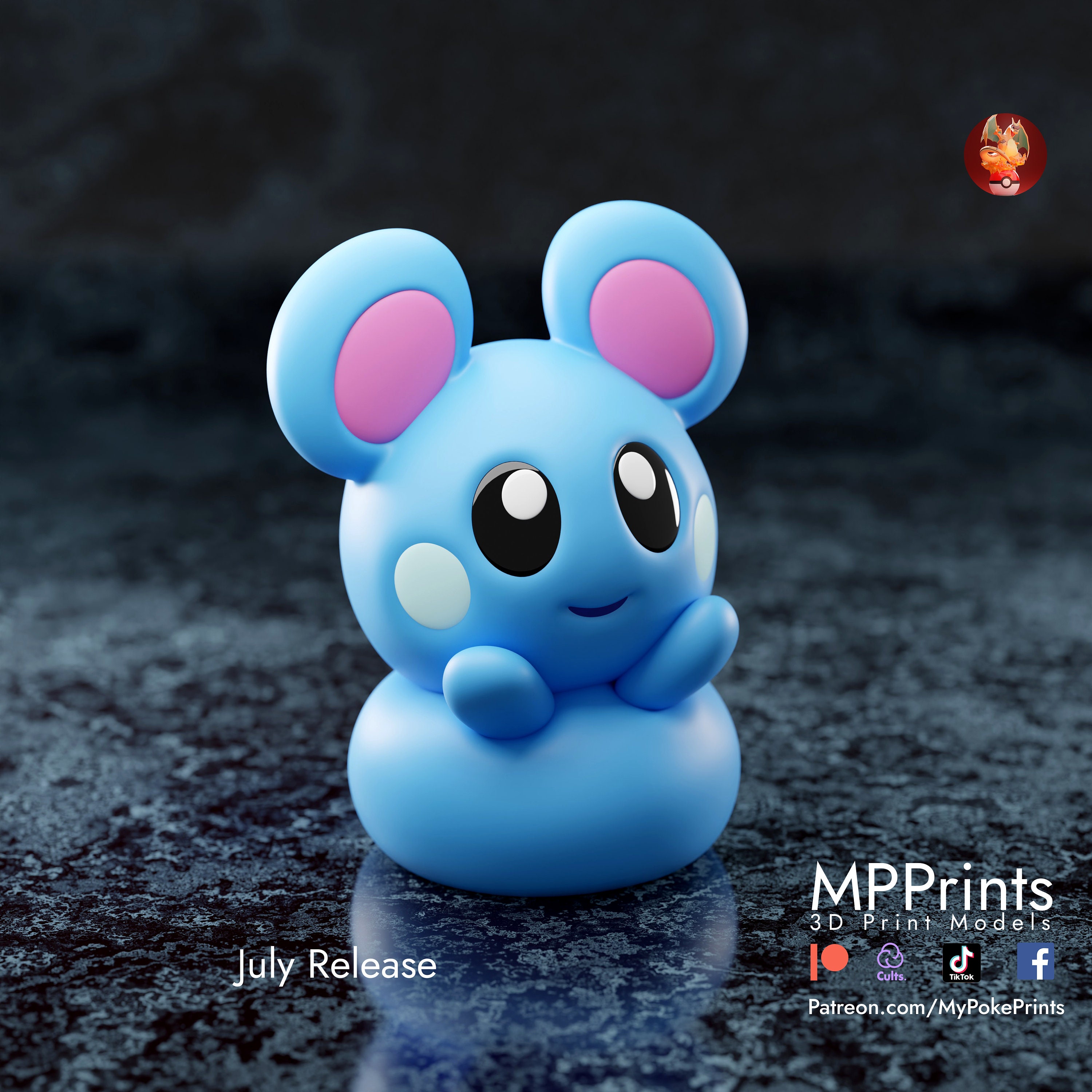 スイート マリル - ペイント可能なポケモン ファンアート フィギュア