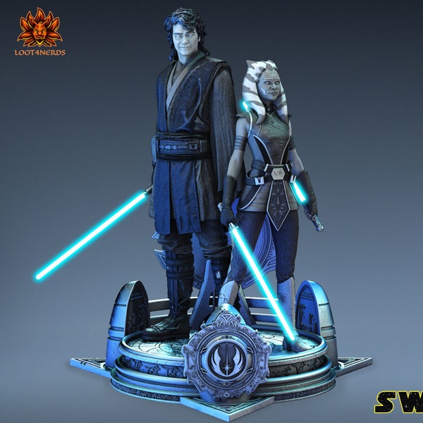 Anakin Skywalker and Ashoka Thano Diorama (Ashoka Series) - paintable 3D Star Wars model - fan art figure