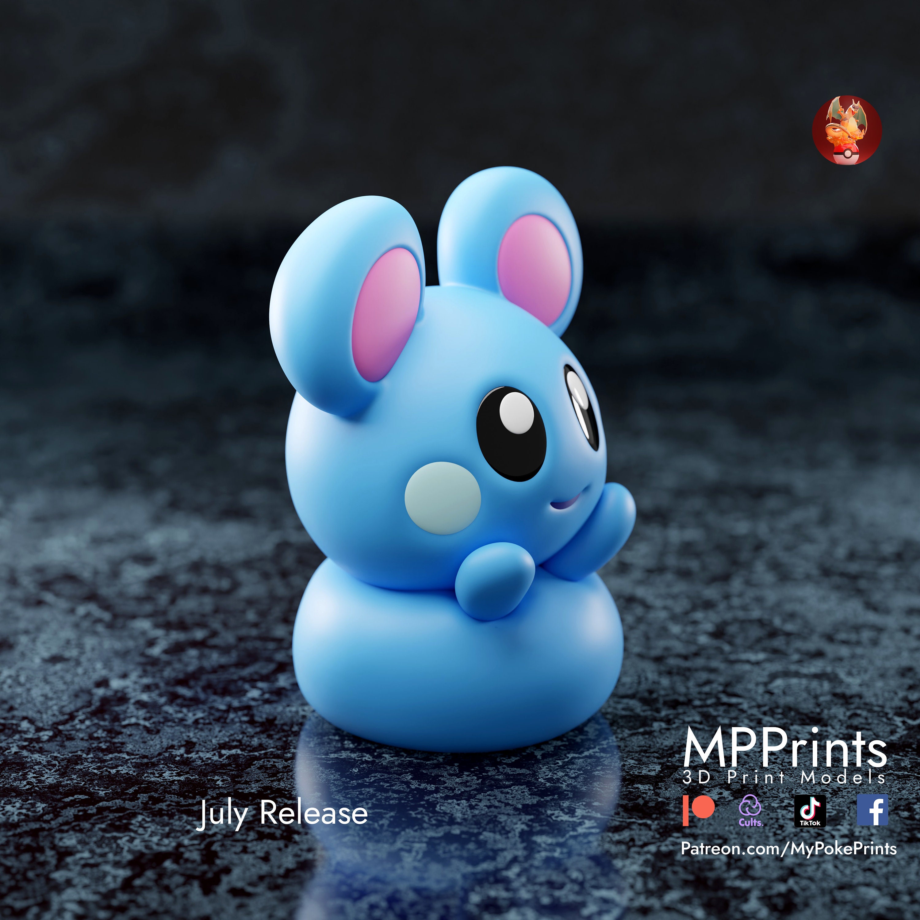スイート マリル - ペイント可能なポケモン ファンアート フィギュア
