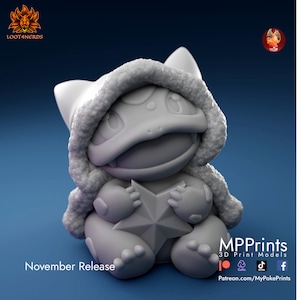 Bulbasaur di Natale - figura fan art Pokemon verniciabile - Bulbasaur