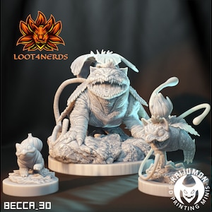 Bulbasaur / Bisaknosp / Bisaflor - Kaijumon - suitable for tabletop games | D&D | Wargames | RPG | Skirmish - Bulbasaur / Ivysaur / Venusaur
