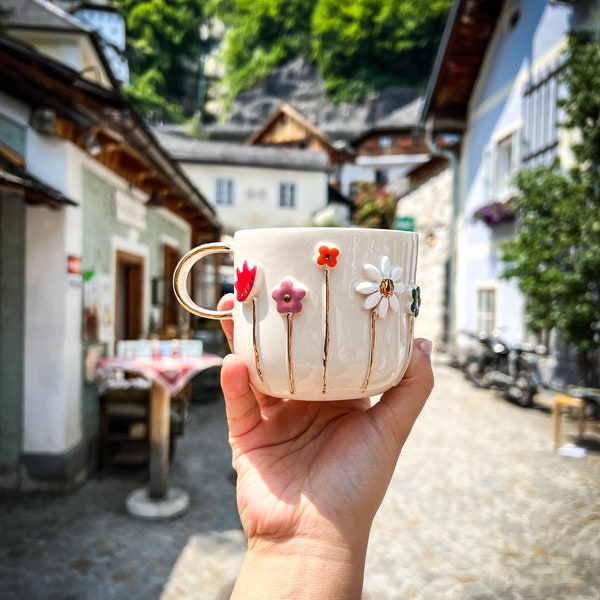 Tasse de fleurs en céramique | tasse à café | Fait à la main | Tasse en céramique | Tasse en céramique | Décoration en céramique | Cadeau | tasse | Saint Valentin