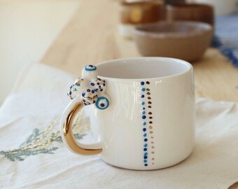 Keramik Nazar Tasse | Kaffeetasse | Handgemacht | 24k echgold | Geschenkidee | Tee | Coffee | Tea mug