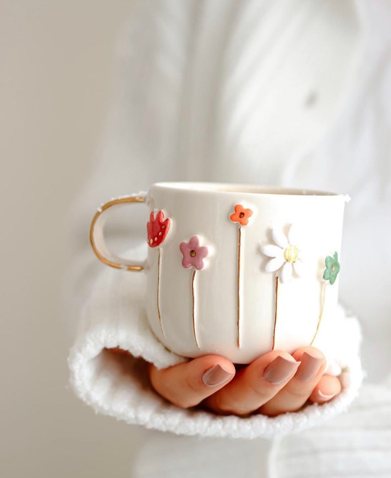 Ceramic Flower Mug coffee cup Handmade Ceramic Mug Ceramic Mug Ceramic decoration Gift mug Valentine's Day image 6