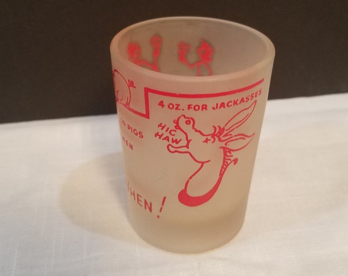 Hazel Atlas Say When Frosted Jackass Shot Glass Red Etsy