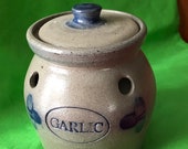 Vintage Rowe Pottery 1993 Salt Glaze Crock Garlic Keeper
