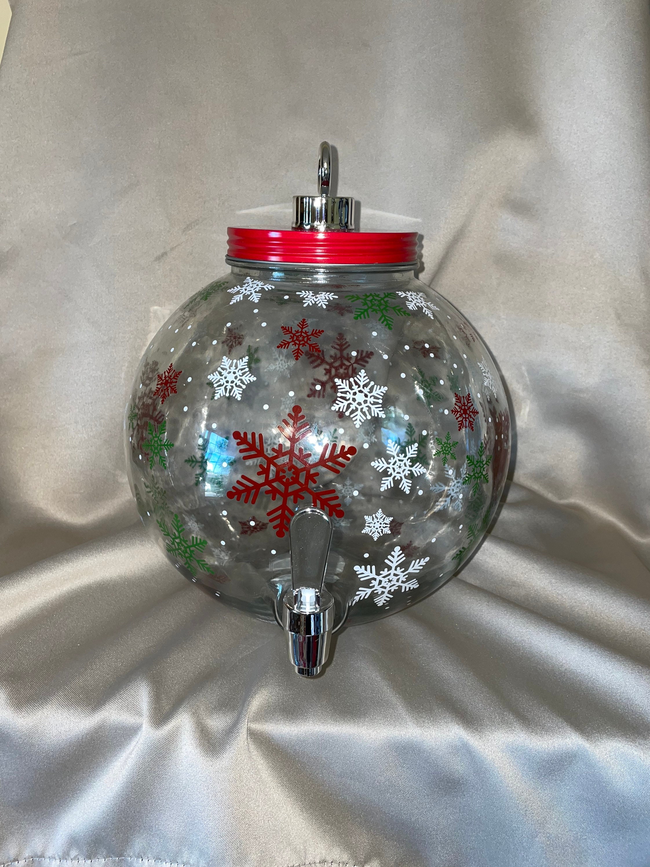 Holiday Time Christmas Ornament Embossed Glass Beverage Dispenser, 1.5  Gallon