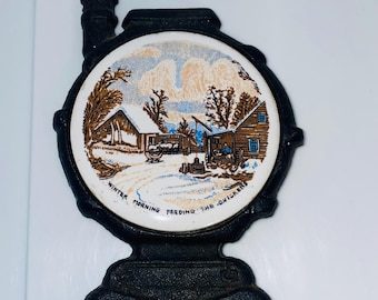 New England Cast Iron Trivet — “Winter Morning Feeding the Chickens”