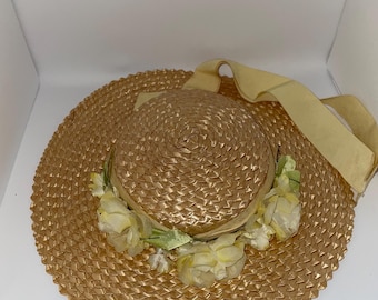 Vintage 1960's Women's Hat Styled By Cinderella New York Straw With Flowers