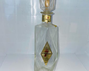 Seagrams 7 Crown Decanter Bottle Glass Empty w/lid MCM Bar Cart Whiskey Labels