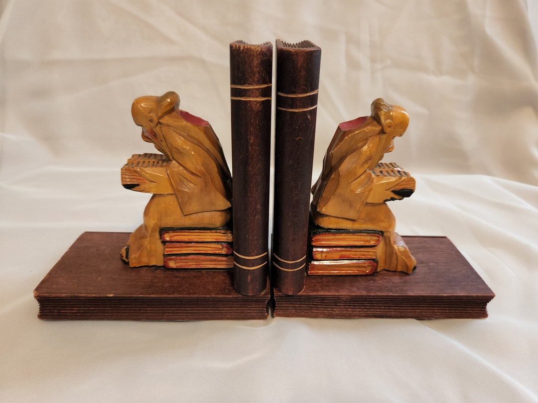 Vintage Carved Wood Bookends Monk Friar Figurine Black Forest Etsy