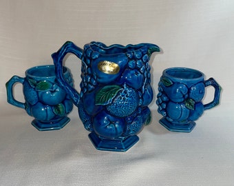 Inarco Indigo Blue Mood Fruit Pitcher with 3 matching mugs