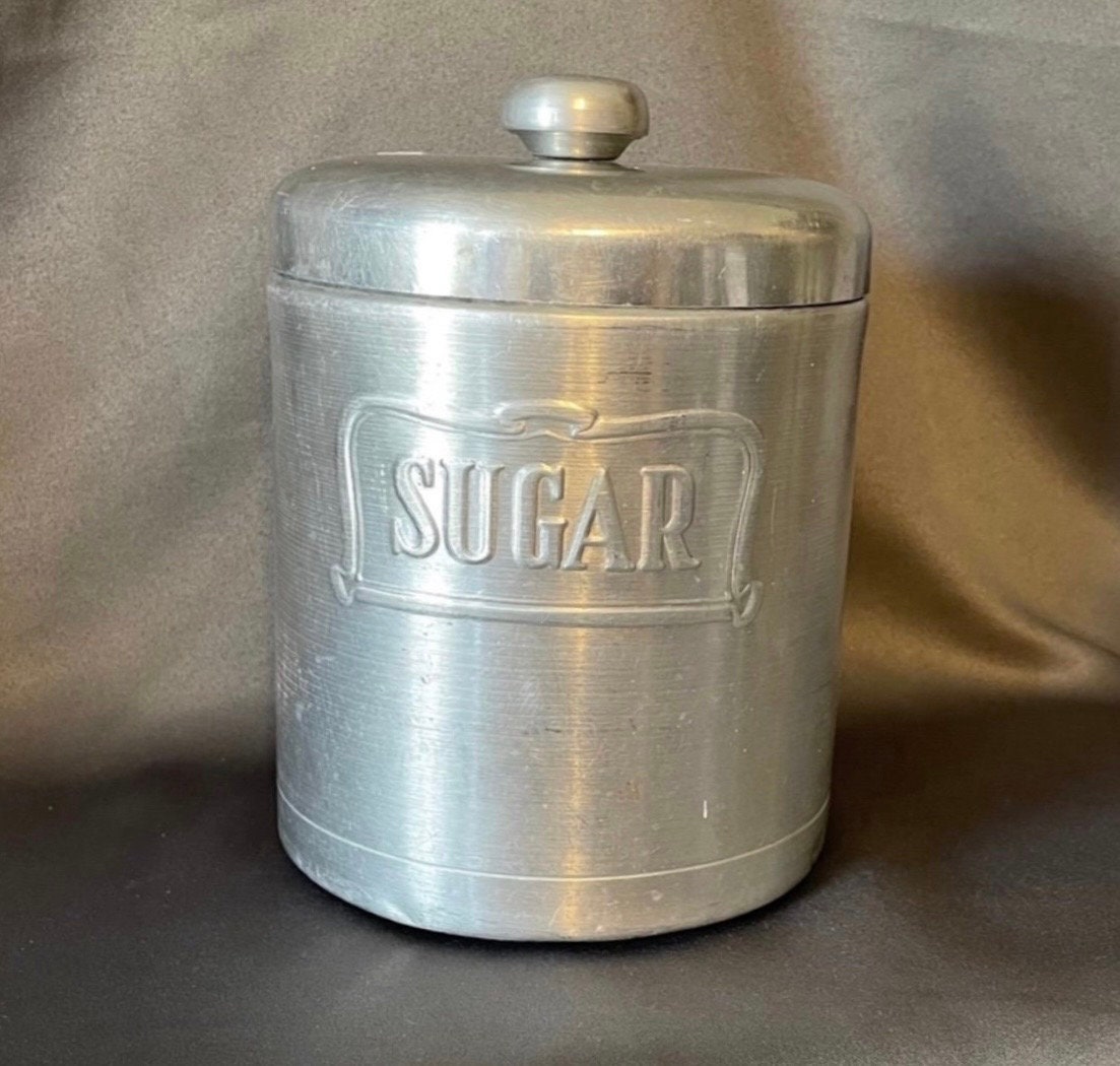 VINTAGE FLOUR CANISTER By HELLER HOSTESS WARE BRUSHED SPUN ALUMINUM ITALY