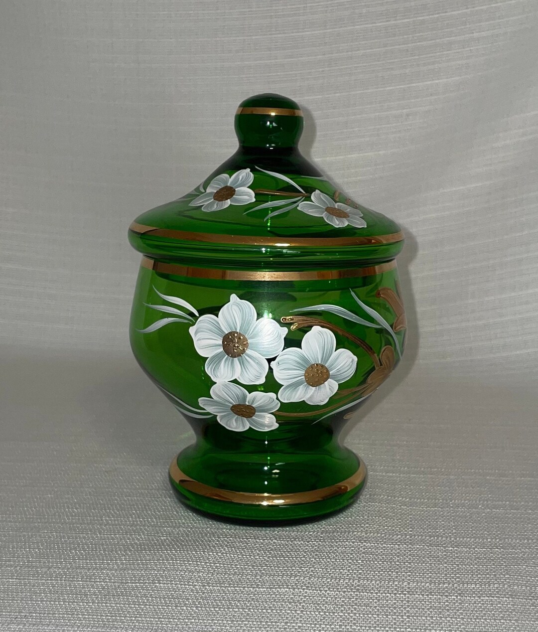 Antique Handpainted Emerald Green Powder Jar Etsy