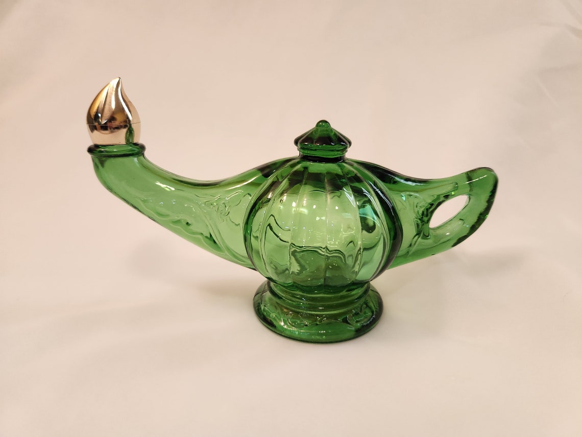 Avon Aladdin Lamp Emerald Green Gold Cap Genie Bottle empty Etsy