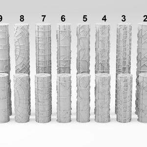 May include: Ten white textured rollers with different patterns, numbered 1 through 10. The rollers are arranged in a row from left to right.