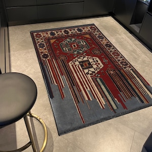 Vintage Handwoven Antique Red and Gray Mix Fluid Pattern Rug - Etsy